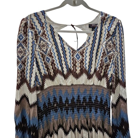 Ariat Dress Womens Large Chimayo Smocked Waist Centinela Traditional Arts Aztec - Picture 6 of 10